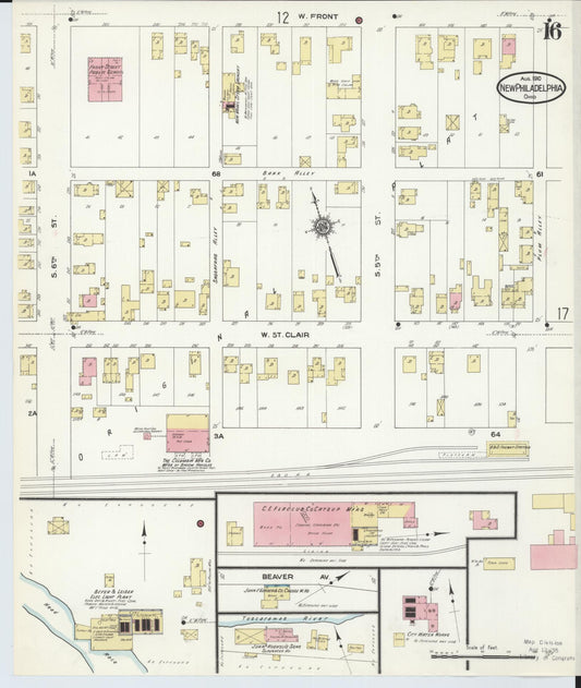 Sanborn Fire Insurance Map from New Philadelphia, Tuscarawas County, Ohio (1910), Sheet #0016 - Historic Sanborn Fire Insurance Map Print, vintage old map wall art, antique decor, genealogy gift, Ohio Ohio map