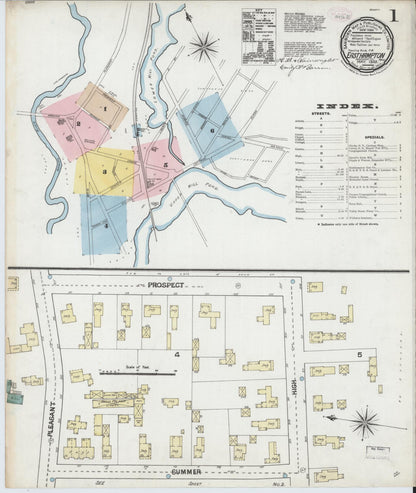 Sanborn Fire Insurance Map from East Hampton, Hampshire County, Massachusetts (1889), Sheet #0001 - Historic Sanborn Fire Insurance Map Print, vintage old map wall art, antique decor, genealogy gift, Massachusetts Massachusetts map