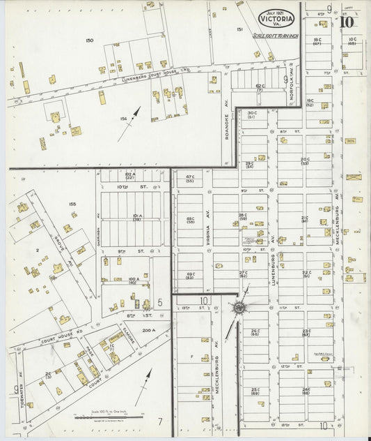 Sanborn Fire Insurance Map from Victoria, Lunenburg County, Virginia (1921), Sheet #0010 - Historic Sanborn Fire Insurance Map Print, vintage old map wall art, antique decor, genealogy gift, Virginia Virginia map