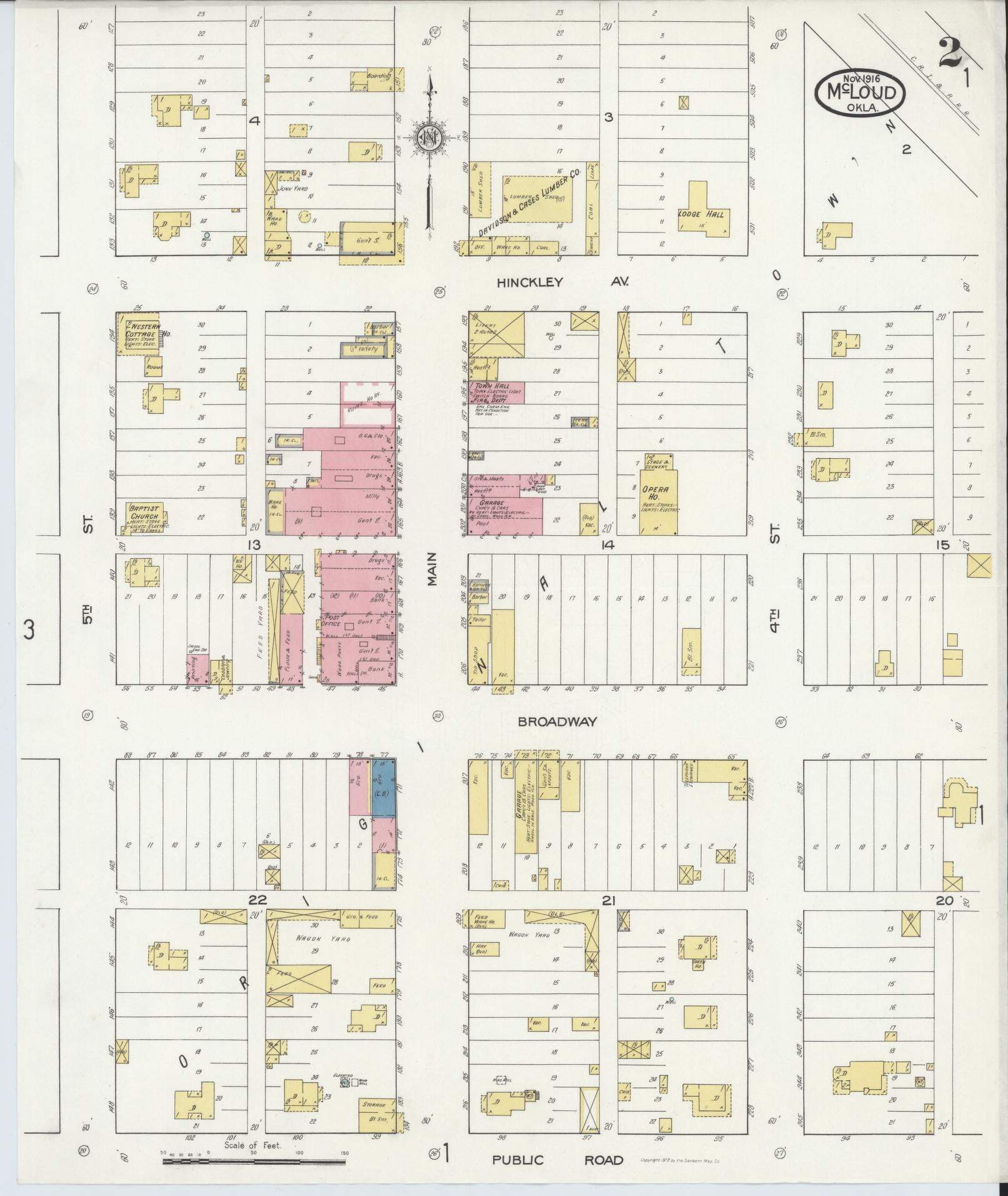 Sanborn Fire Insurance Map from McLoud, Pottawatomie County, Oklahoma (1916), Sheet #0002 - Historic Sanborn Fire Insurance Map Print, vintage old map wall art, antique decor, genealogy gift, Oklahoma Oklahoma map
