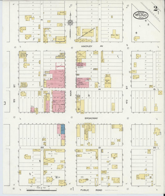 Sanborn Fire Insurance Map from McLoud, Pottawatomie County, Oklahoma (1916), Sheet #0002 - Historic Sanborn Fire Insurance Map Print, vintage old map wall art, antique decor, genealogy gift, Oklahoma Oklahoma map