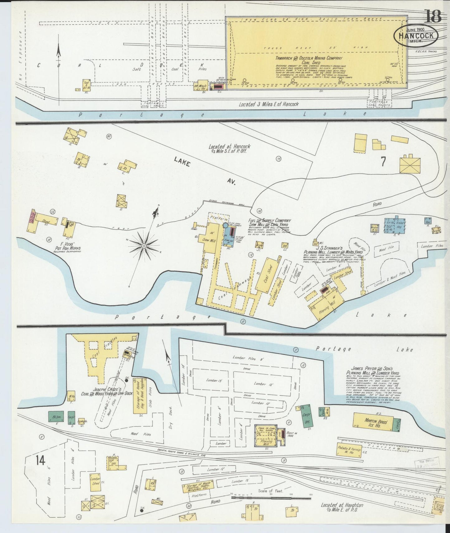 Sanborn Fire Insurance Map from Houghton, Houghton County, Michigan (1900), Sheet #0018 - Historic Sanborn Fire Insurance Map Print, vintage old map wall art, antique decor, genealogy gift, Michigan Michigan map