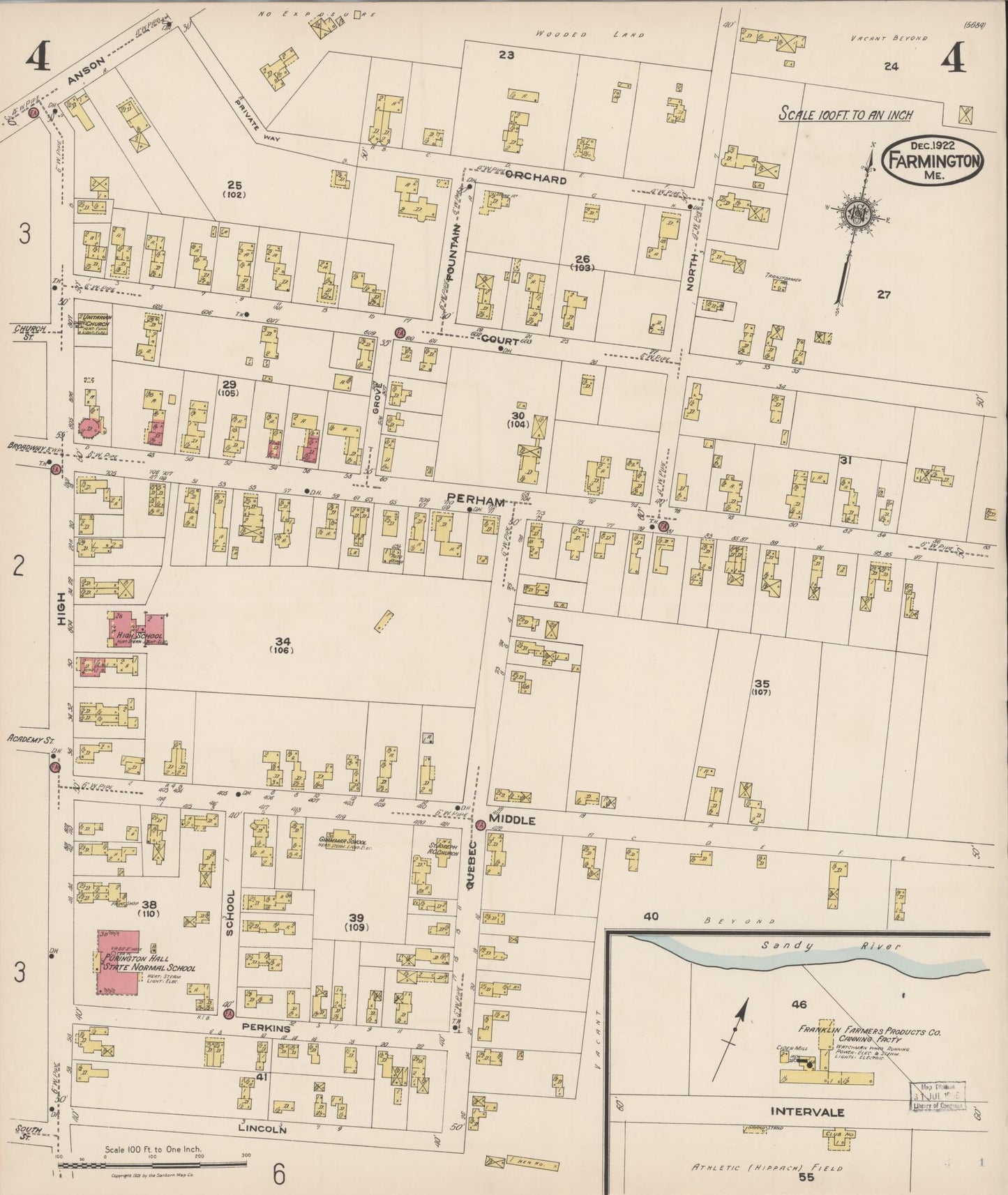 Sanborn Fire Insurance Map from Farmington, Franklin County, Maine (1922), Sheet #0004 - Complete Map Set gallery image, historic Sanborn map, vintage wall art, Maine Maine