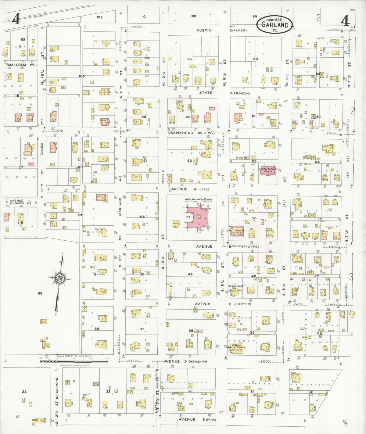 Sanborn Fire Insurance Map from Garland, Dallas County, Texas (1928), Sheet #0004 - Historic Sanborn Fire Insurance Map Print, vintage old map wall art, antique decor, genealogy gift, Texas Texas map