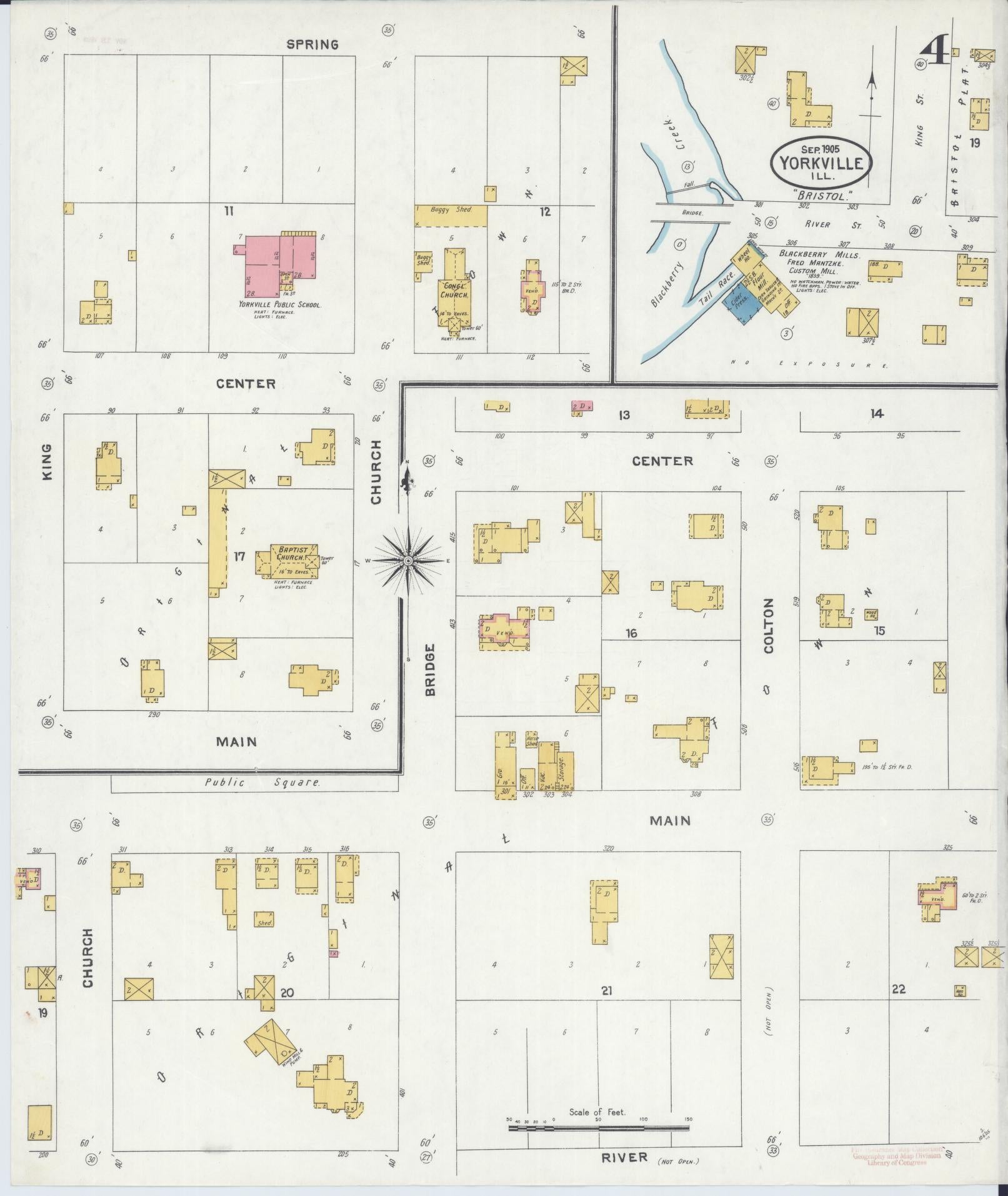 Sanborn Fire Insurance Map from Yorkville, Kendall County, Illinois (1905), Sheet #0004 - Complete Map Set gallery image, historic Sanborn map, vintage wall art, Illinois Illinois