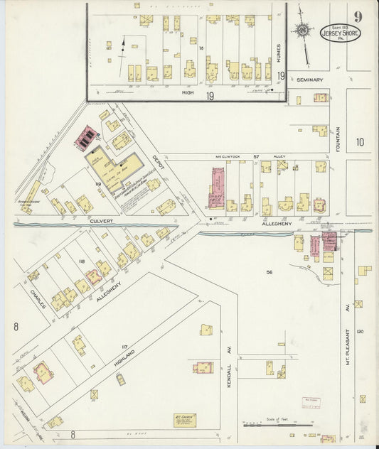 Sanborn Fire Insurance Map from Jersey Shore, Lycoming County, Pennsylvania (1913), Sheet #0009 - Historic Sanborn Fire Insurance Map Print, vintage old map wall art, antique decor, genealogy gift, Pennsylvania Pennsylvania map
