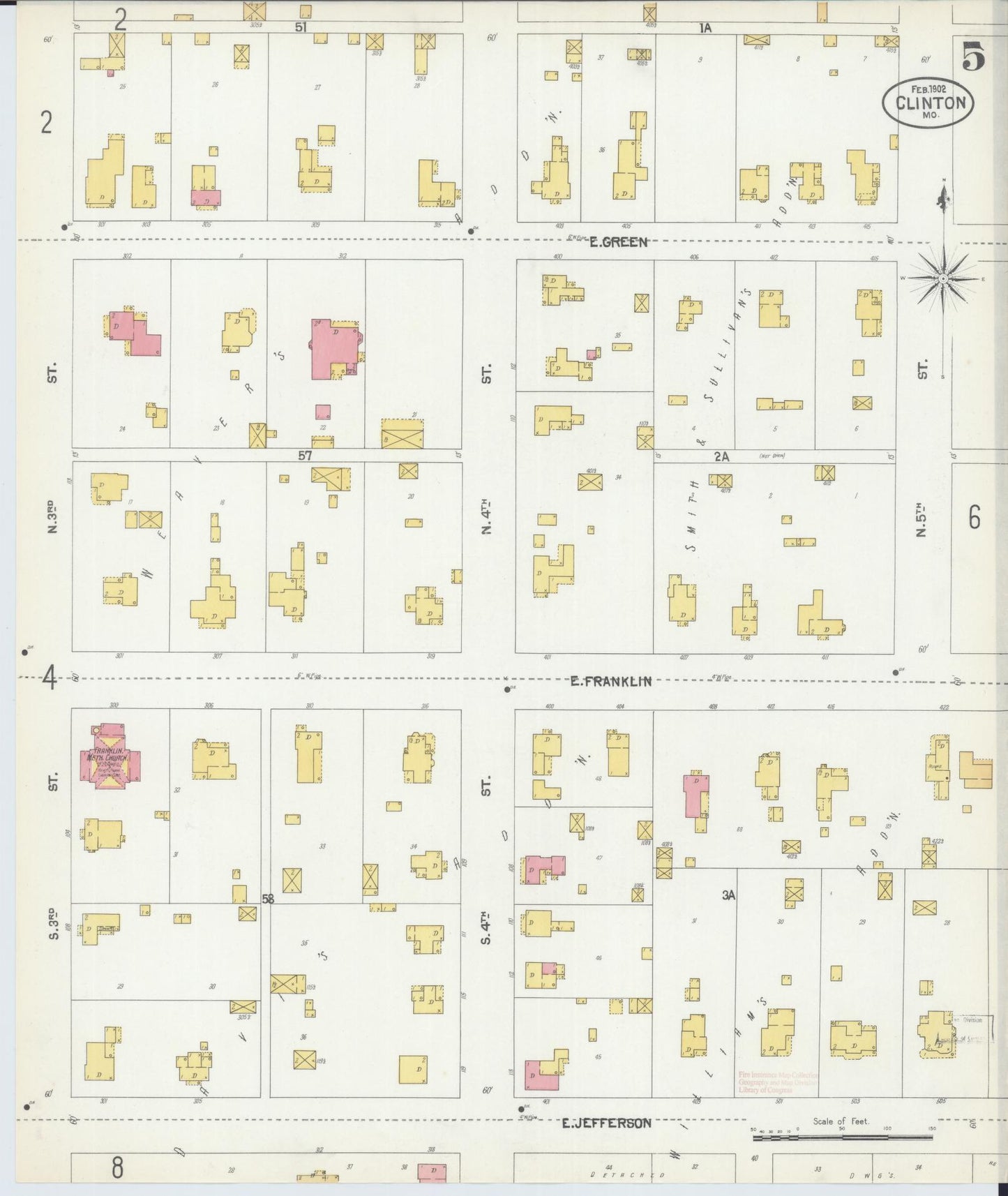 Sanborn Fire Insurance Map from Clinton, Henry County, Missouri (1902), Sheet #0005 - Complete Map Set gallery image, historic Sanborn map, vintage wall art, Missouri Missouri