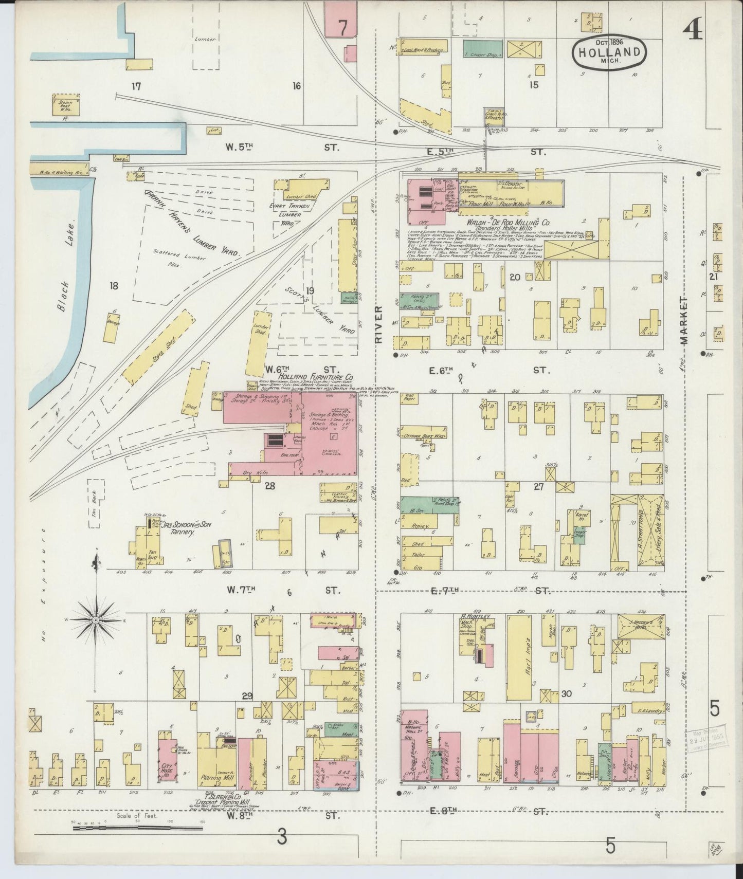 Sanborn Fire Insurance Map from Holland, Ottawa County, Michigan (1896), Sheet #0004 - Historic Sanborn Fire Insurance Map Print, vintage old map wall art, antique decor, genealogy gift, Michigan Michigan map