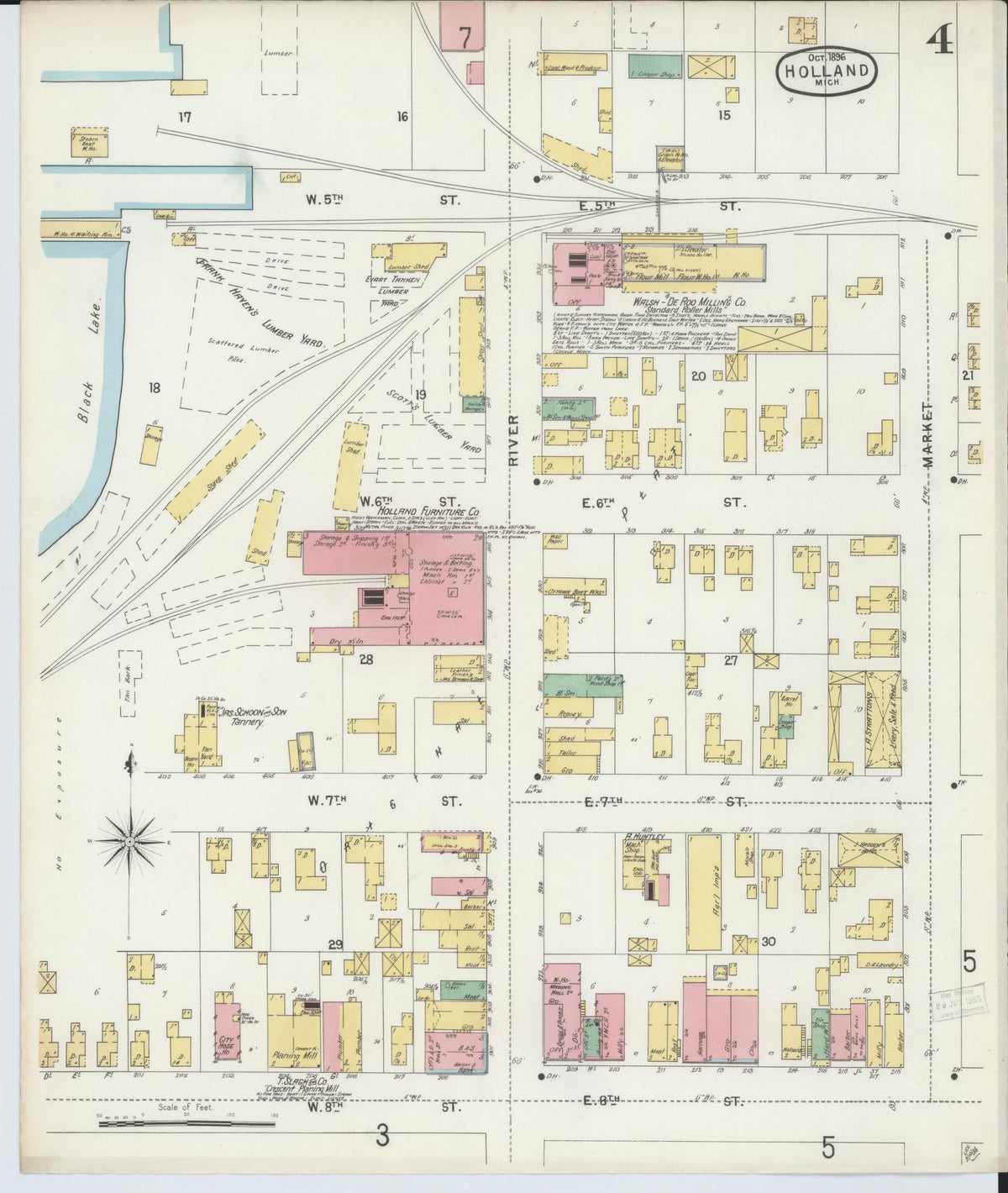 Sanborn Fire Insurance Map from Holland, Ottawa County, Michigan (1896), Sheet #0004 - Historic Sanborn Fire Insurance Map Print, vintage old map wall art, antique decor, genealogy gift, Michigan Michigan map