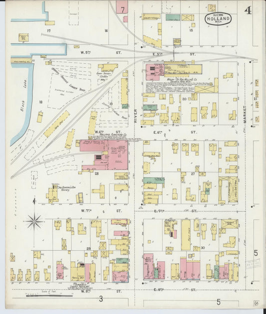Sanborn Fire Insurance Map from Holland, Ottawa County, Michigan (1896), Sheet #0004 - Historic Sanborn Fire Insurance Map Print, vintage old map wall art, antique decor, genealogy gift, Michigan Michigan map