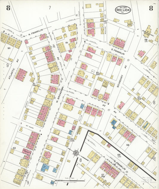 Sanborn Fire Insurance Map from Red Lion, York County, Pennsylvania (1923), Sheet #0008 - Historic Sanborn Fire Insurance Map Print, vintage old map wall art, antique decor, genealogy gift, Pennsylvania Pennsylvania map
