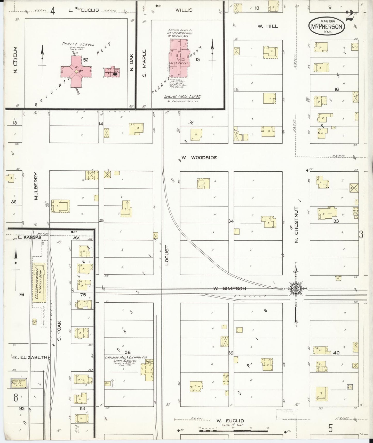 Sanborn Fire Insurance Map from Mcpherson, Mcpherson County, Kansas (1914), Sheet #0002 - Complete Map Set gallery image, historic Sanborn map, vintage wall art, Kansas Kansas