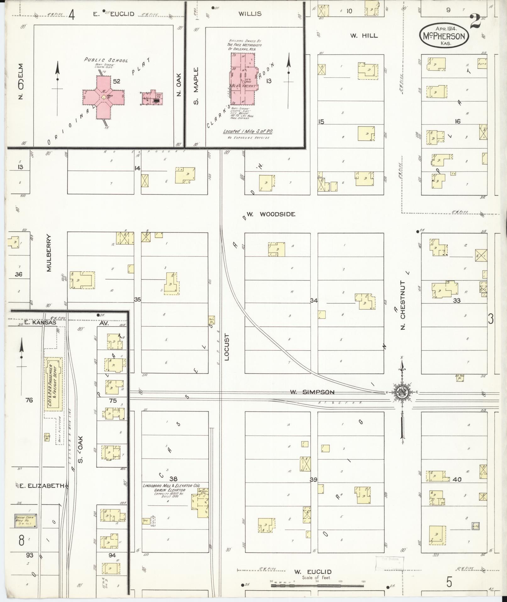 Sanborn Fire Insurance Map from Mcpherson, Mcpherson County, Kansas (1914), Sheet #0002 - Complete Map Set gallery image, historic Sanborn map, vintage wall art, Kansas Kansas