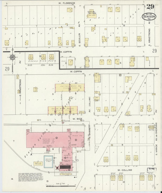 Sanborn Fire Insurance Map from Denison, Grayson County, Texas (1914), Sheet #0029 - Historic Sanborn Fire Insurance Map Print, vintage old map wall art, antique decor, genealogy gift, Texas Texas map