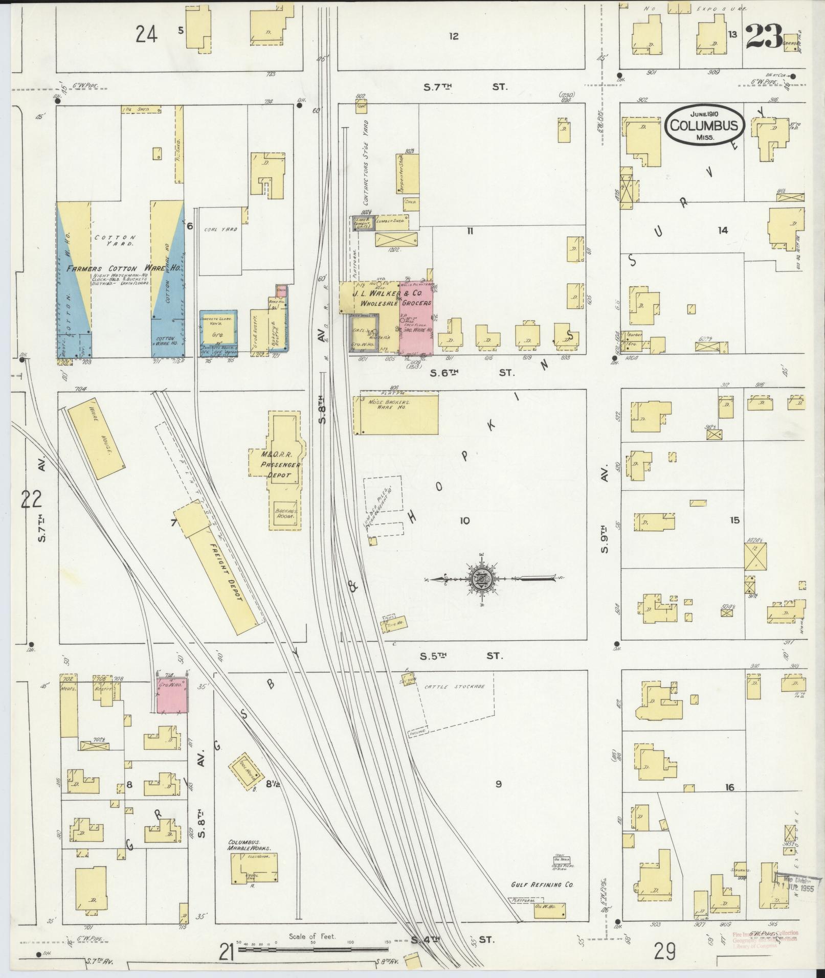 Sanborn Fire Insurance Map from Columbus, Lowndes County, Mississippi (1910), Sheet #0023 - Historic Sanborn Fire Insurance Map Print, vintage old map wall art, antique decor, genealogy gift, Mississippi Mississippi map