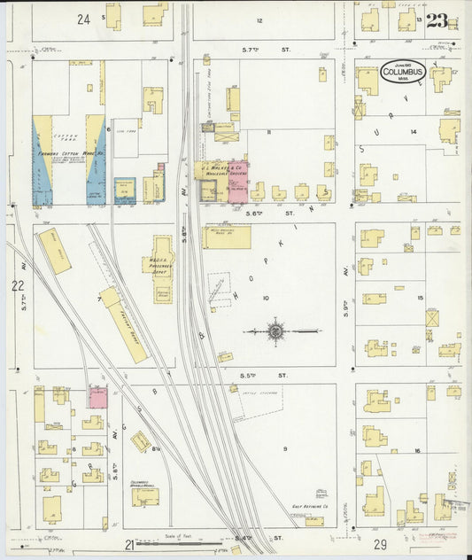 Sanborn Fire Insurance Map from Columbus, Lowndes County, Mississippi (1910), Sheet #0023 - Historic Sanborn Fire Insurance Map Print, vintage old map wall art, antique decor, genealogy gift, Mississippi Mississippi map