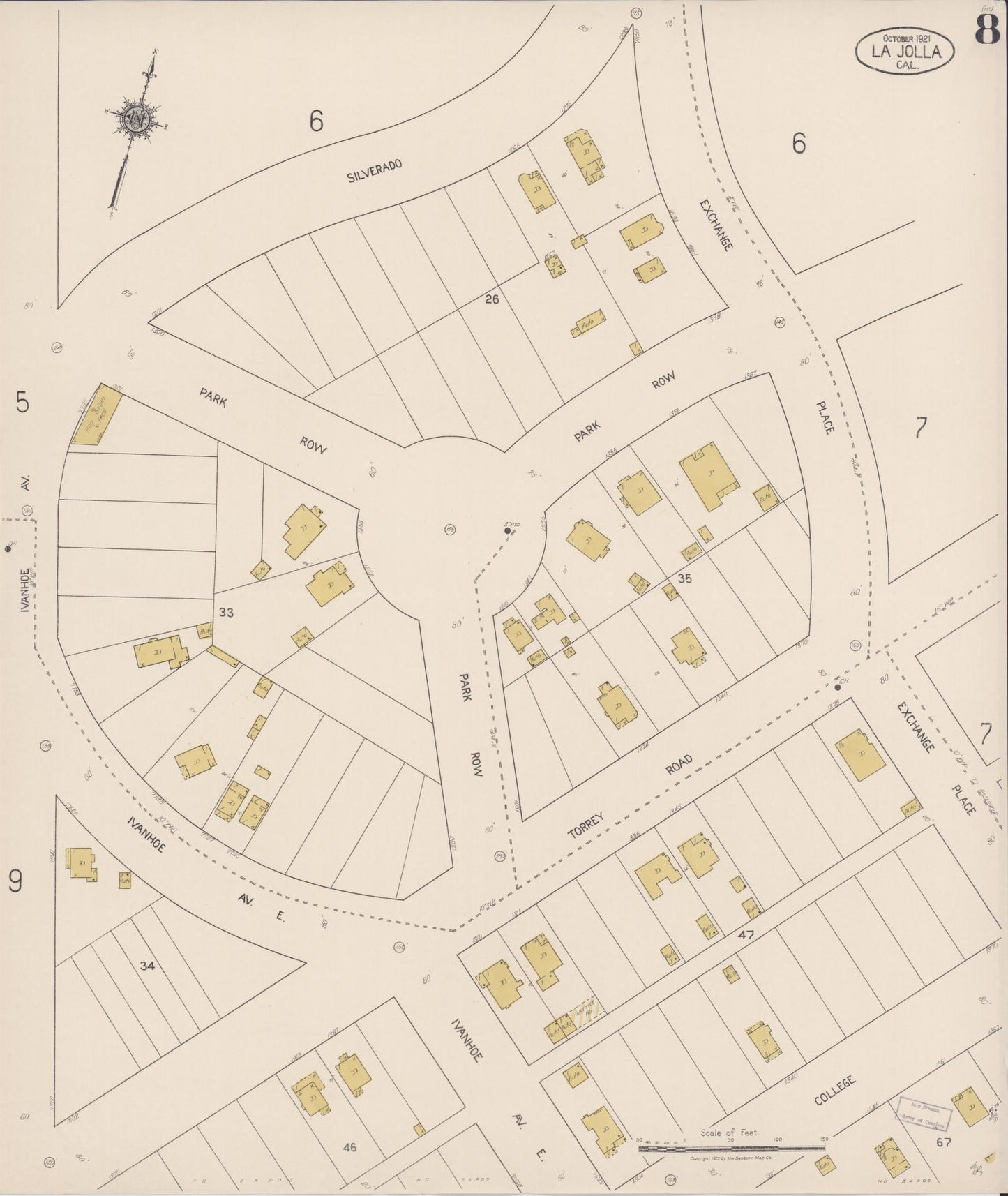 Sanborn Fire Insurance Map from La Jolla, San Diego County, California (1921), Sheet #0008 - Historic Sanborn Fire Insurance Map Print, vintage old map wall art, antique decor, genealogy gift, California California map