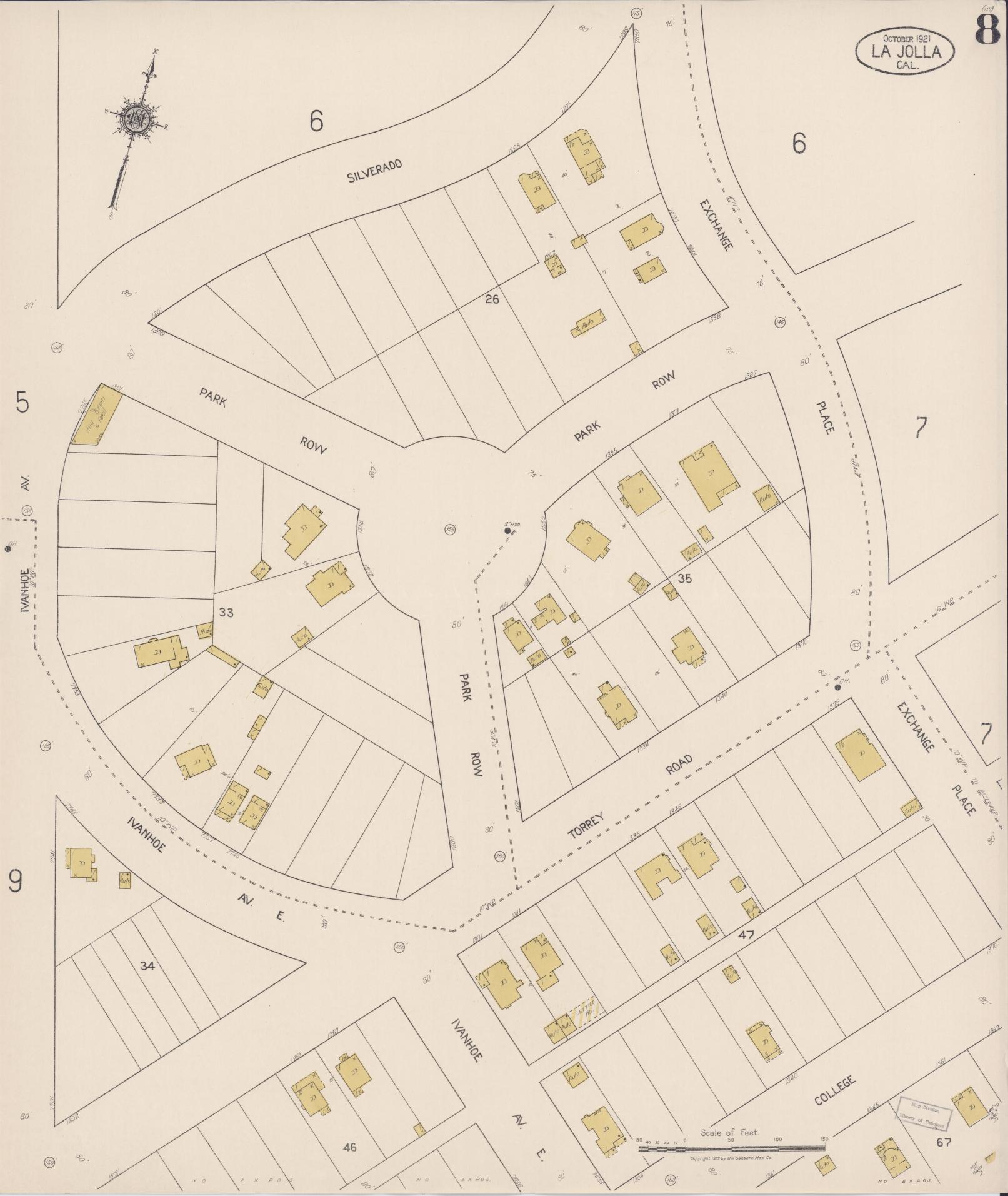 Sanborn Fire Insurance Map from La Jolla, San Diego County, California (1921), Sheet #0008 - Historic Sanborn Fire Insurance Map Print, vintage old map wall art, antique decor, genealogy gift, California California map
