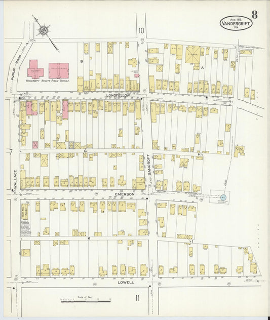 Sanborn Fire Insurance Map from Vandergrift, Westmoreland County, Pennsylvania (1915), Sheet #0008 - Historic Sanborn Fire Insurance Map Print, vintage old map wall art, antique decor, genealogy gift, Pennsylvania Pennsylvania map