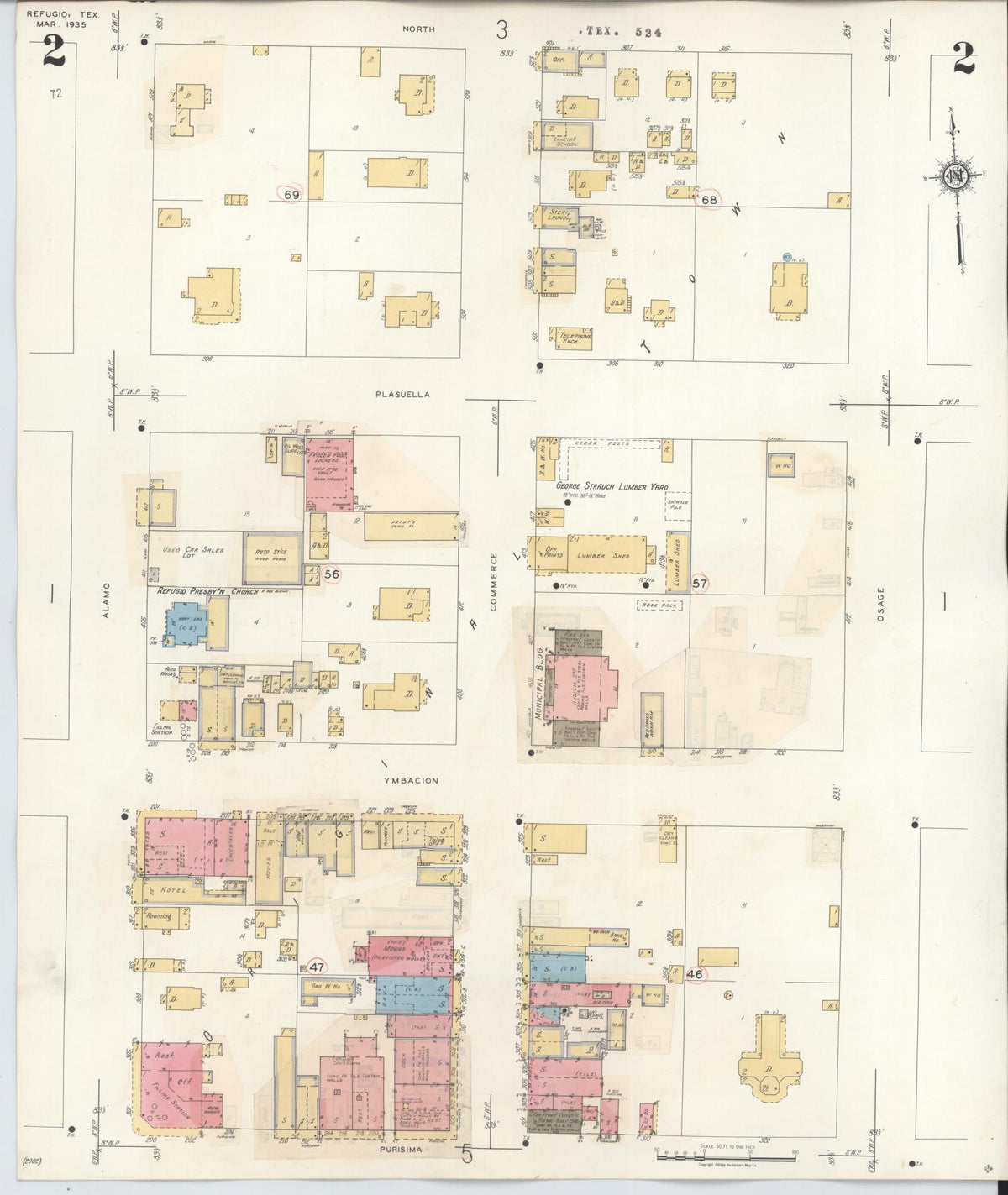 Sanborn Fire Insurance Map from Refugio, Refugio County, Texas (1942), Sheet #0002 - Complete Map Set gallery image, historic Sanborn map, vintage wall art, Texas Texas