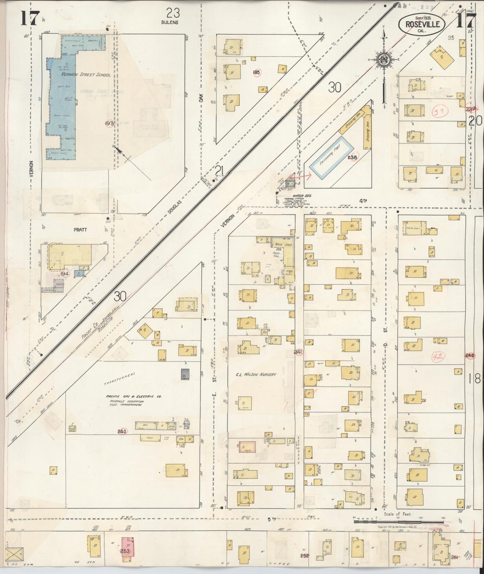 Sanborn Fire Insurance Map from Roseville, Placer County, California (1944), Sheet #0017 - Complete Map Set gallery image, historic Sanborn map, vintage wall art, California California