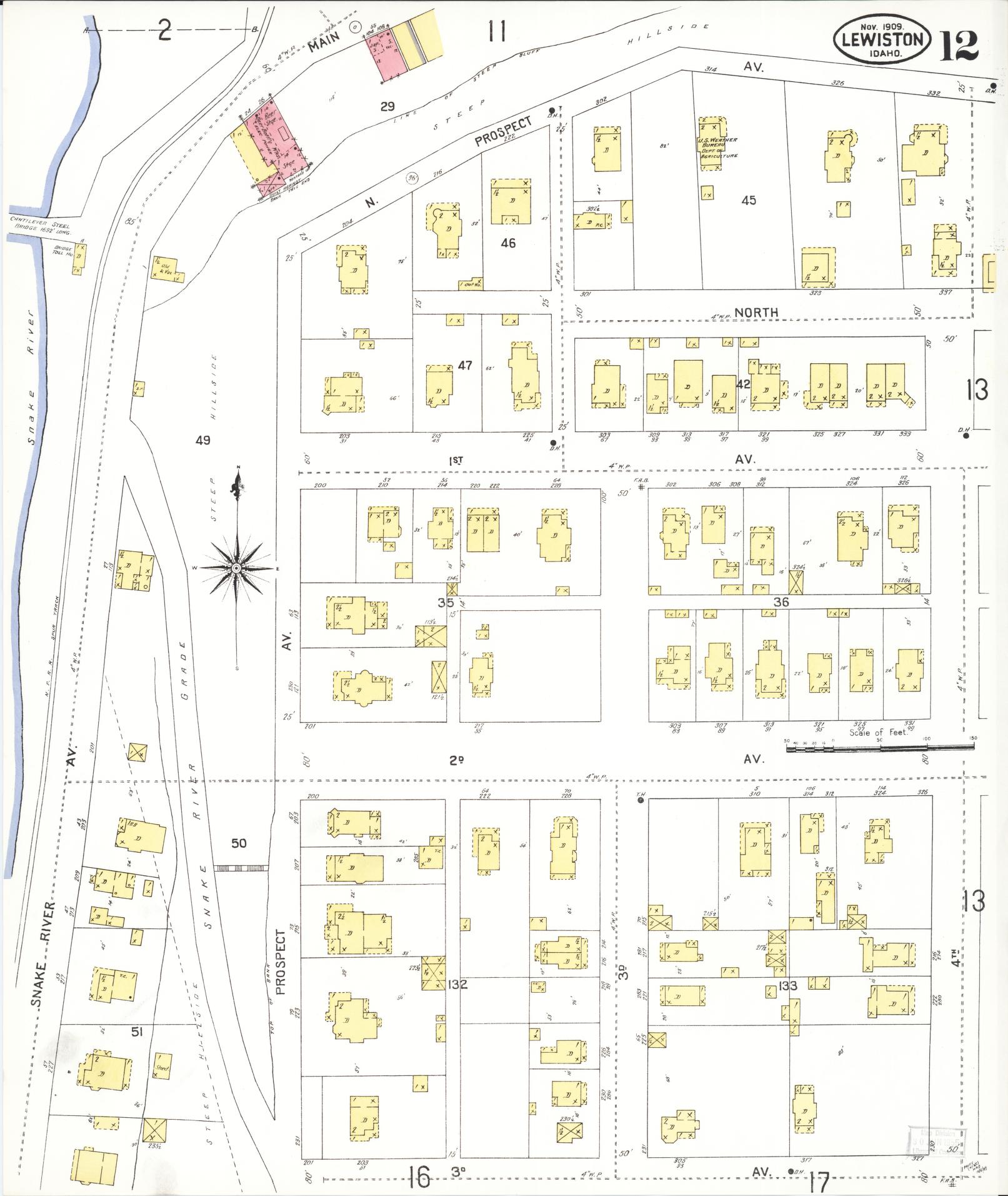 Sanborn Fire Insurance Map from Lewiston, Nez Perce County, Idaho (1909), Sheet #0012 - Complete Map Set gallery image, historic Sanborn map, vintage wall art, Idaho Idaho