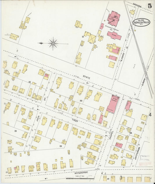 Sanborn Fire Insurance Map from Seneca Falls, Seneca County, New York (1904), Sheet #0005 - Historic Sanborn Fire Insurance Map Print, vintage old map wall art, antique decor, genealogy gift, New York New York map