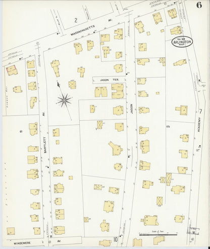 Sanborn Fire Insurance Map from Arlington, Middlesex County, Massachusetts (1908), Sheet #0006 - Complete Map Set gallery image, historic Sanborn map, vintage wall art, Massachusetts Massachusetts