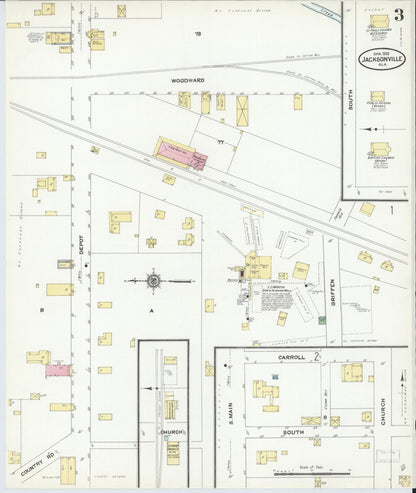 Sanborn Fire Insurance Map from Jacksonville, Calhoun County, Alabama (1910), Sheet #0003 - Complete Map Set gallery image, historic Sanborn map, vintage wall art, Alabama Alabama