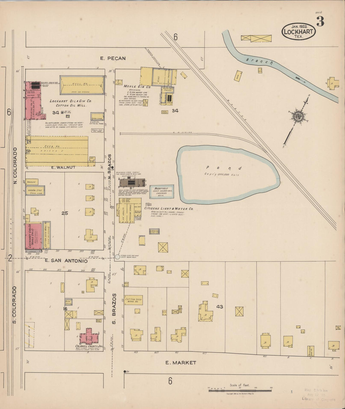 Sanborn Fire Insurance Map from Lockhart, Caldwell County, Texas (1922), Sheet #0003 - Complete Map Set gallery image, historic Sanborn map, vintage wall art, Texas Texas