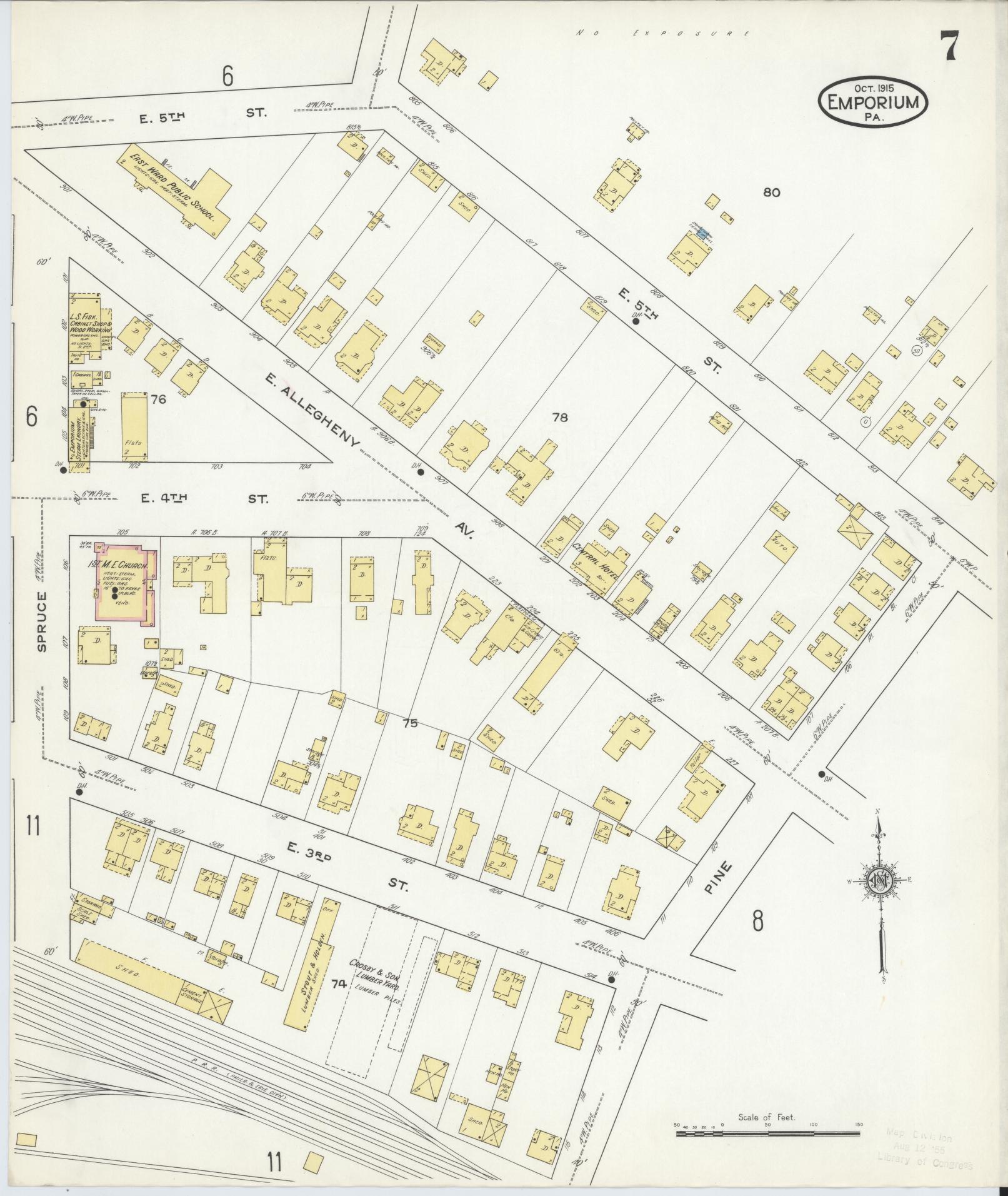 Sanborn Fire Insurance Map from Emporium, Cameron County, Pennsylvania (1915), Sheet #0007 - Historic Sanborn Fire Insurance Map Print, vintage old map wall art, antique decor, genealogy gift, Pennsylvania Pennsylvania map
