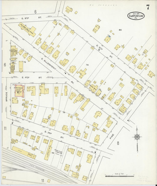 Sanborn Fire Insurance Map from Emporium, Cameron County, Pennsylvania (1915), Sheet #0007 - Historic Sanborn Fire Insurance Map Print, vintage old map wall art, antique decor, genealogy gift, Pennsylvania Pennsylvania map