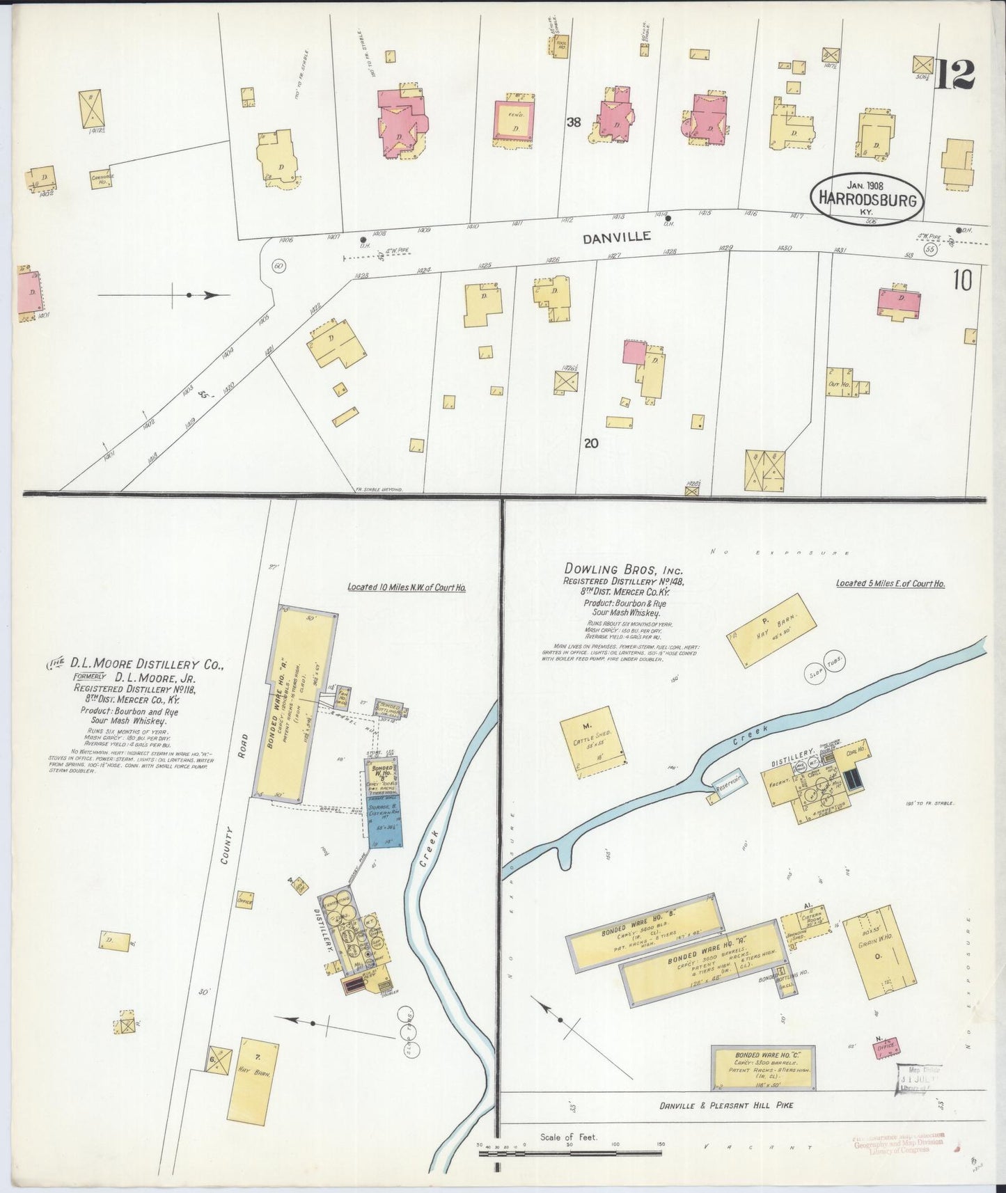 Sanborn Fire Insurance Map from Harrodsburg, Mercer County, Kentucky (1908), Sheet #0012 - Complete Map Set gallery image, historic Sanborn map, vintage wall art, Kentucky Kentucky