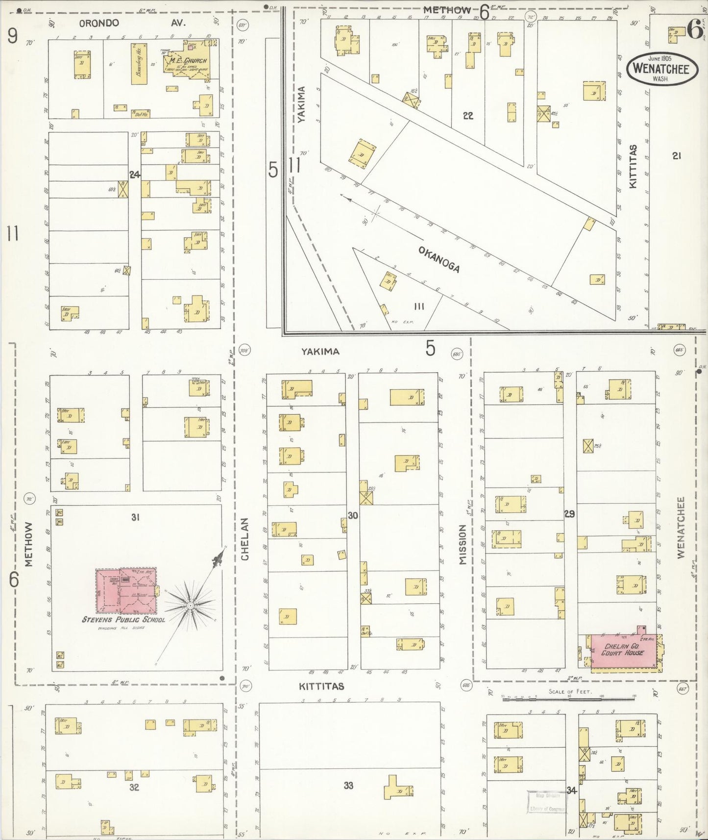 Sanborn Fire Insurance Map from Wenatchee, Chelan County, Washington (1905), Sheet #0006 - Complete Map Set gallery image, historic Sanborn map, vintage wall art, Washington Washington