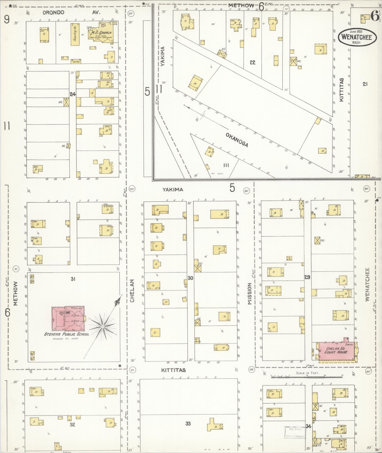 Sanborn Fire Insurance Map from Wenatchee, Chelan County, Washington (1905), Sheet #0006 - Complete Map Set gallery image, historic Sanborn map, vintage wall art, Washington Washington