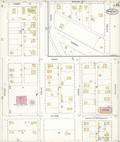 Sanborn Fire Insurance Map from Wenatchee, Chelan County, Washington (1905), Sheet #0006 - Complete Map Set gallery image, historic Sanborn map, vintage wall art, Washington Washington