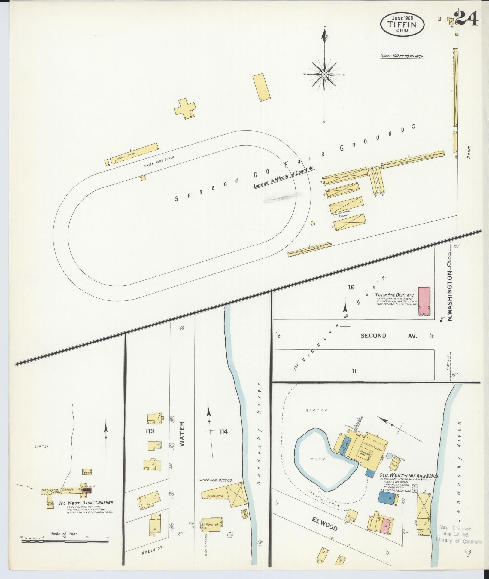 Sanborn Fire Insurance Map from Tiffin, Seneca County, Ohio (1908), Sheet #0024 - Historic Sanborn Fire Insurance Map Print, vintage old map wall art, antique decor, genealogy gift, Ohio Ohio map