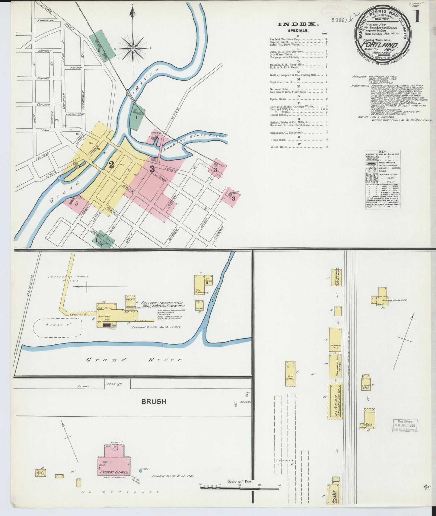 Sanborn Fire Insurance Map from Portland, Ionia County, Michigan (1892), Sheet #0001 - Complete Map Set gallery image, historic Sanborn map, vintage wall art, Michigan Michigan
