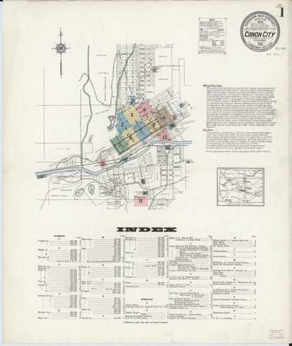 Sanborn Fire Insurance Map from Canon City, Fremont County, Colorado (1914), Sheet #0001 - Complete Map Set gallery image, historic Sanborn map, vintage wall art, Colorado Colorado