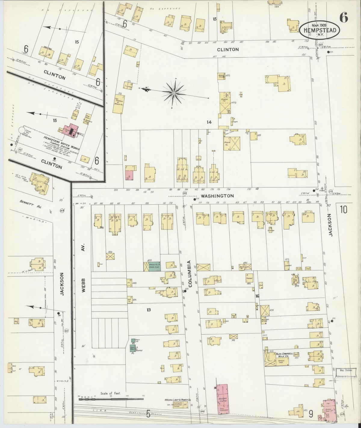 Sanborn Fire Insurance Map from Hempstead, Nassau County, New York (1909), Sheet #0006 - Complete Map Set gallery image, historic Sanborn map, vintage wall art, New York New York