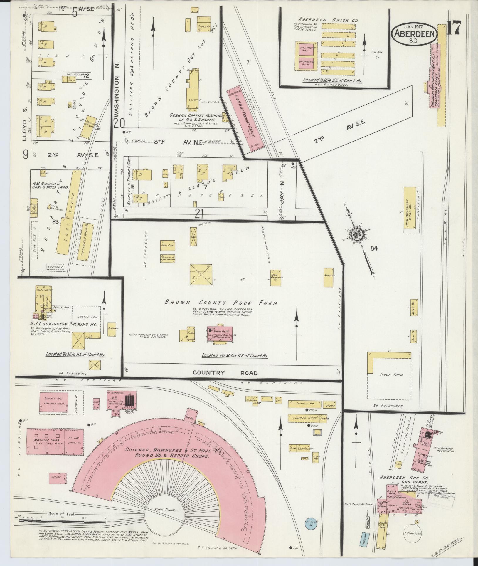 Sanborn Fire Insurance Map from Aberdeen, Brown County, South Dakota (1917), Sheet #0017 - Complete Map Set gallery image, historic Sanborn map, vintage wall art, South Dakota South Dakota