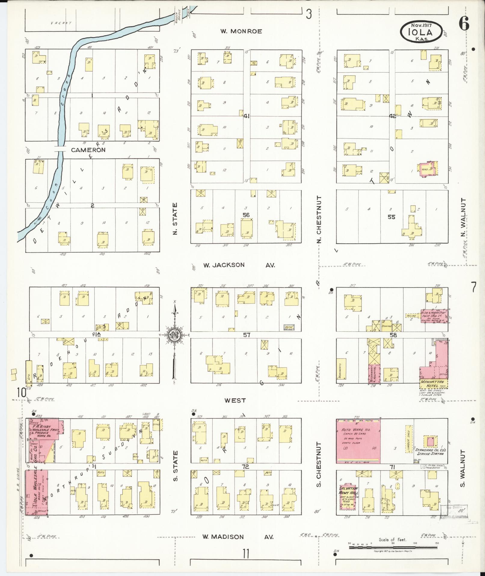 Sanborn Fire Insurance Map from Iola, Allen County, Kansas (1917), Sheet #0006 - Historic Sanborn Fire Insurance Map Print, vintage old map wall art, antique decor, genealogy gift, Kansas Kansas map