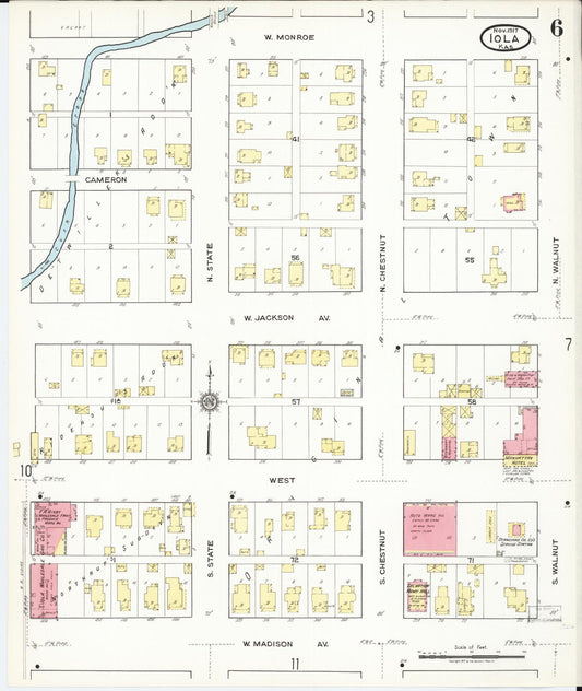 Sanborn Fire Insurance Map from Iola, Allen County, Kansas (1917), Sheet #0006 - Historic Sanborn Fire Insurance Map Print, vintage old map wall art, antique decor, genealogy gift, Kansas Kansas map