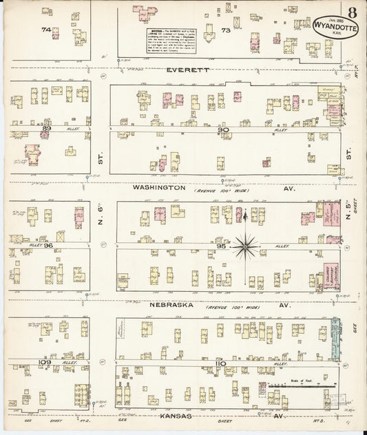 Sanborn Fire Insurance Map from Wyandotte, Wyandotte County, Kansas (1885), Sheet #0008 - Historic Sanborn Fire Insurance Map Print, vintage old map wall art, antique decor, genealogy gift, Kansas Kansas map