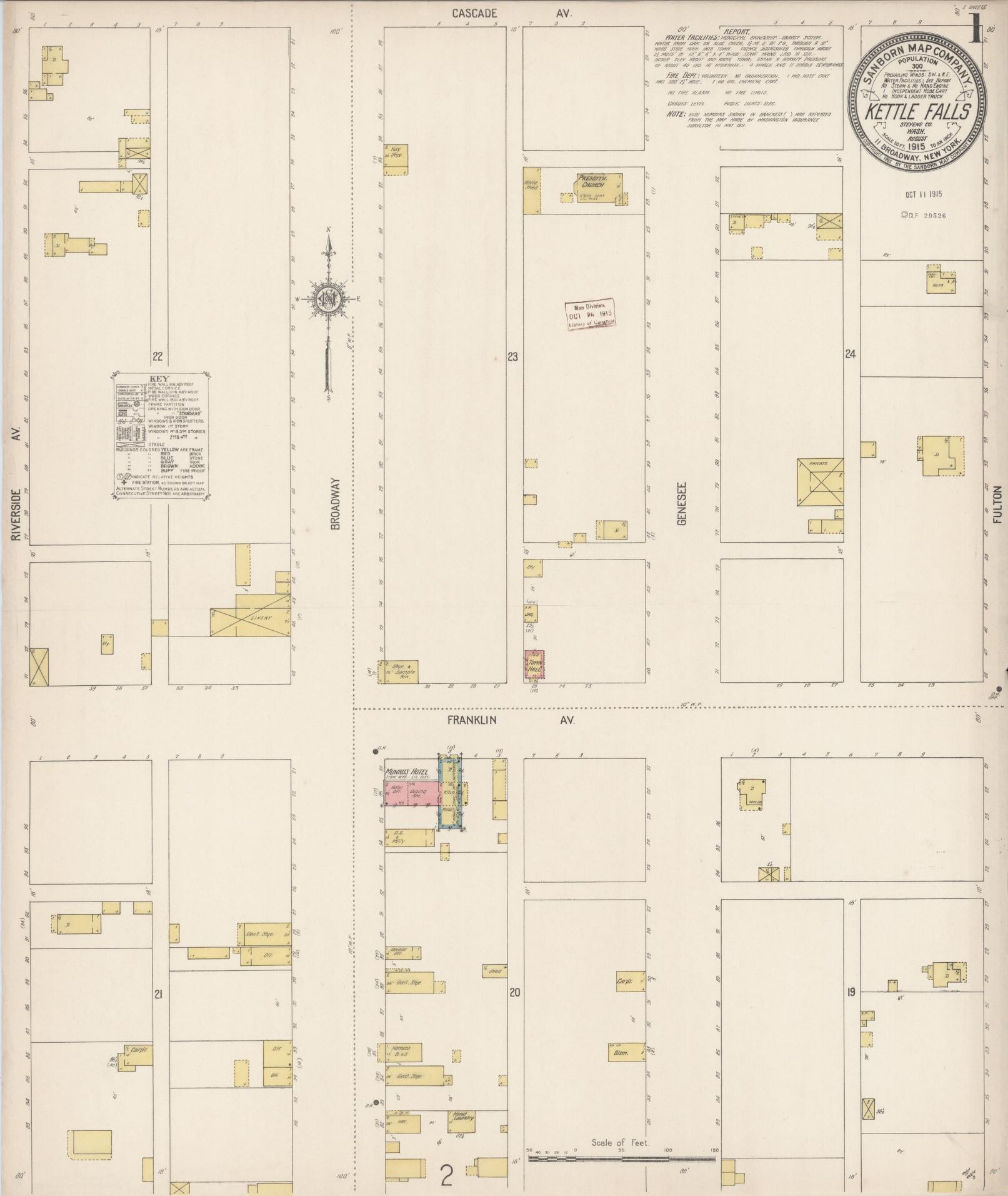 Sanborn Fire Insurance Map from Kettle Falls, Stevens County, Washington (1915), Sheet #0001 - Historic Sanborn Fire Insurance Map Print, vintage old map wall art, antique decor, genealogy gift, Washington Washington map