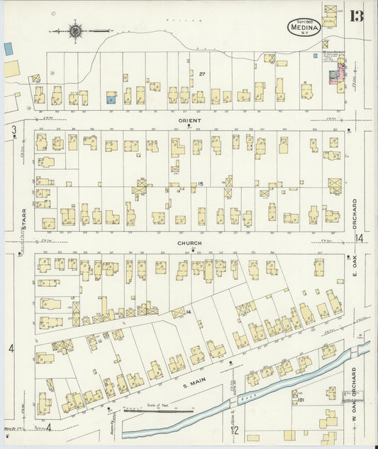 Sanborn Fire Insurance Map from Medina, Orleans County, New York (1909), Sheet #0013 - Historic Sanborn Fire Insurance Map Print, vintage old map wall art, antique decor, genealogy gift, New York New York map