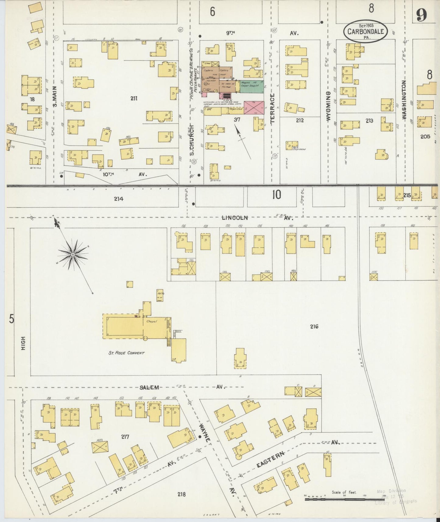 Sanborn Fire Insurance Map from Carbondale, Lackawanna County, Pennsylvania (1903), Sheet #0009 - Historic Sanborn Fire Insurance Map Print, vintage old map wall art, antique decor, genealogy gift, Pennsylvania Pennsylvania map