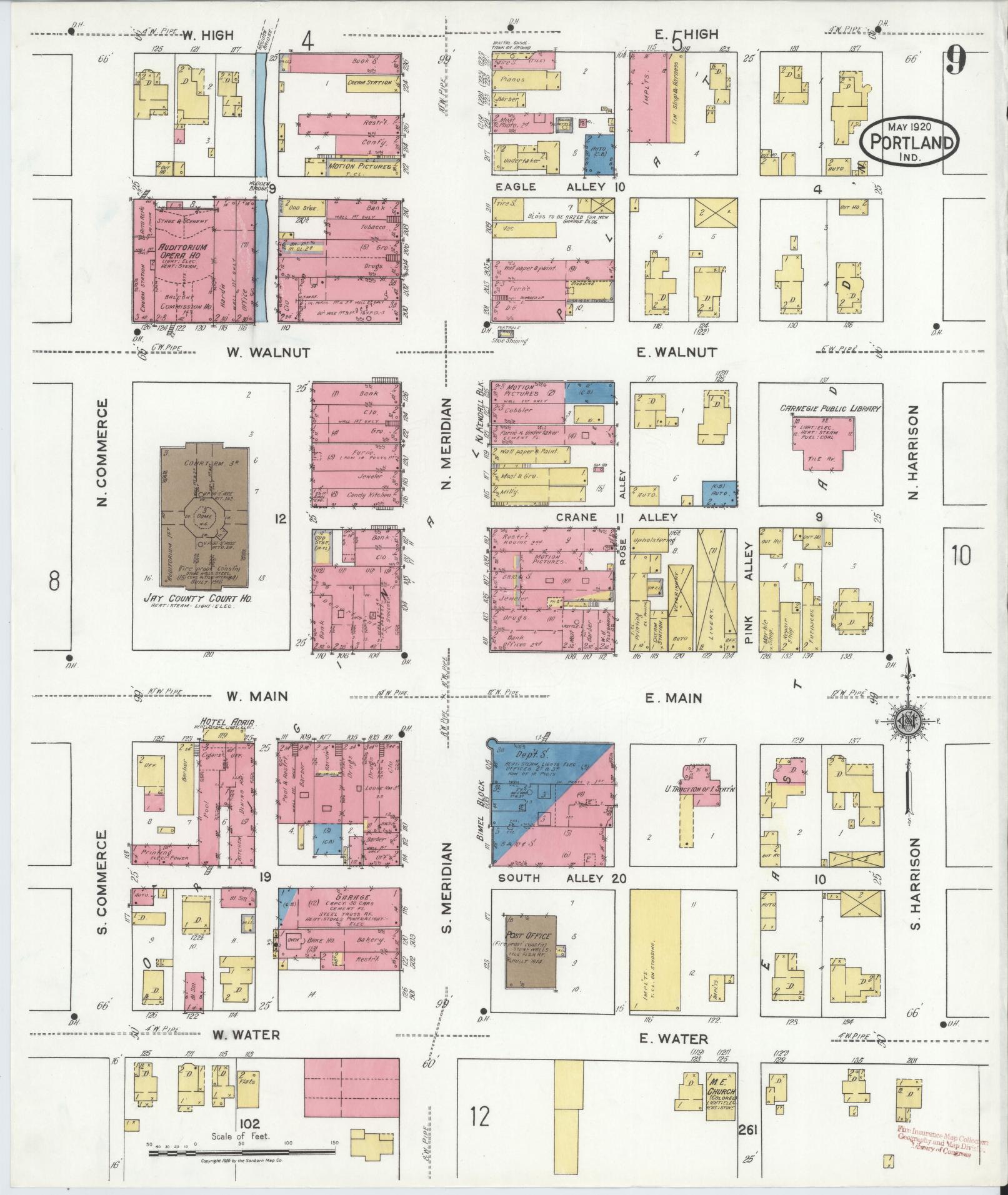 Sanborn Fire Insurance Map from Portland, Jay County, Indiana (1920), Sheet #0009 - Complete Map Set gallery image, historic Sanborn map, vintage wall art, Indiana Indiana