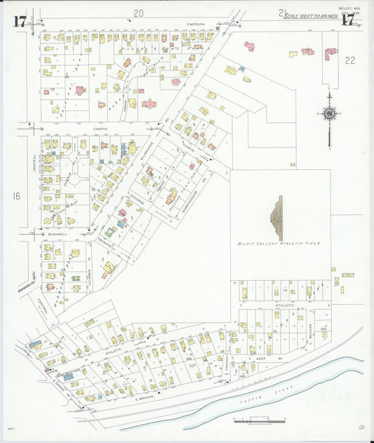 Sanborn Fire Insurance Map from Beloit, Rock County, Wisconsin (1939), Sheet #0017 - Historic Sanborn Fire Insurance Map Print, vintage old map wall art, antique decor, genealogy gift, Wisconsin Wisconsin map