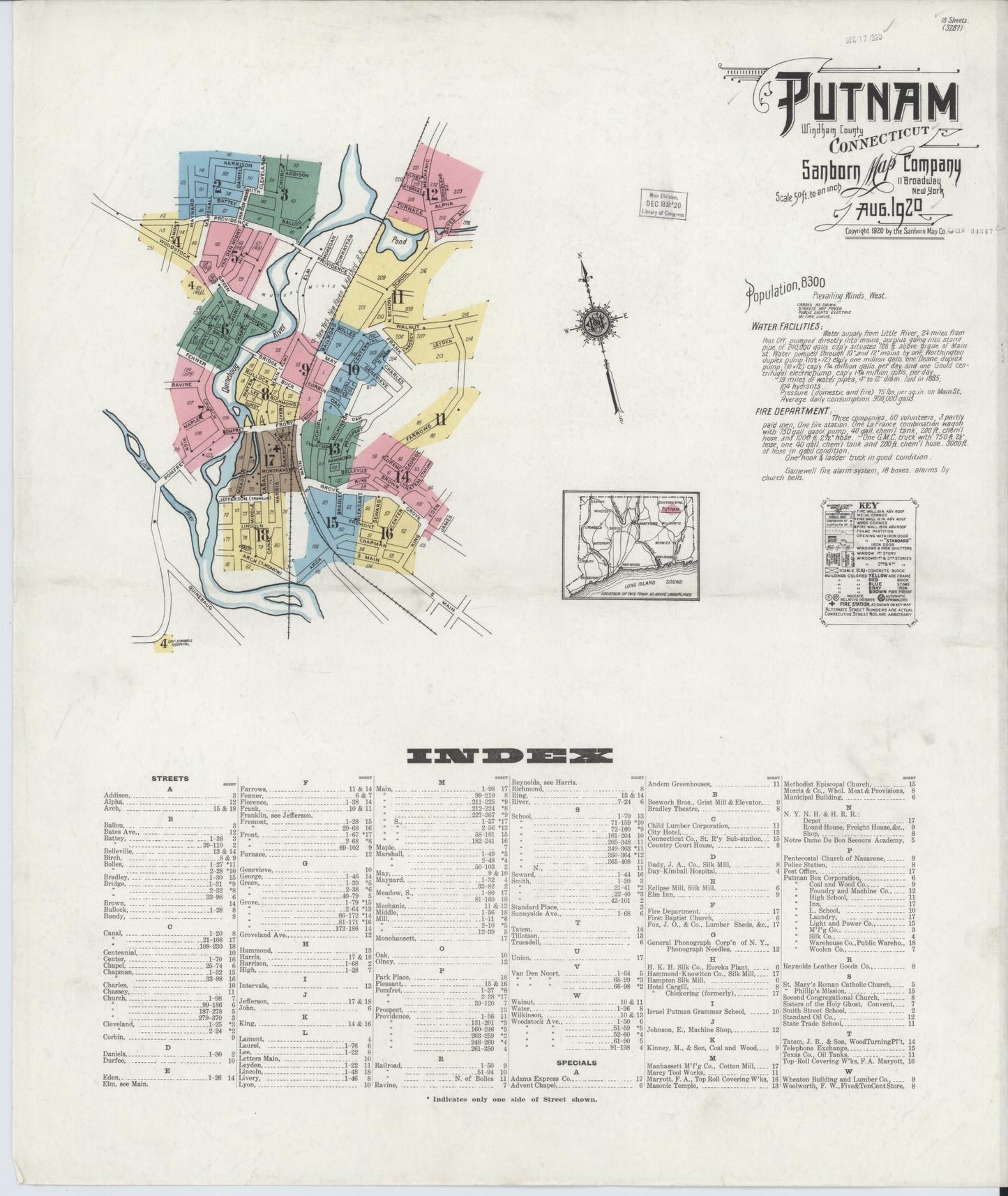 Sanborn Fire Insurance Map from Putnam, Windham County, Connecticut (1920), Sheet #0001 - Complete Map Set gallery image, historic Sanborn map, vintage wall art, Connecticut Connecticut